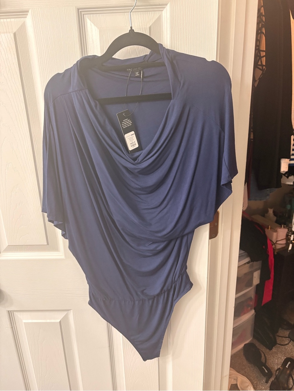 Fashion Nova Draped Navy Blue Bodysuit